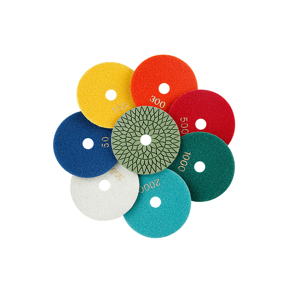 8-TEILIGES Set 4-Zoll Diamant Polierpads – Körnung #50-#3000 Nass/Trocken für Granit, Marmor, Beton & Stein, Polieren mit Nassschleifer