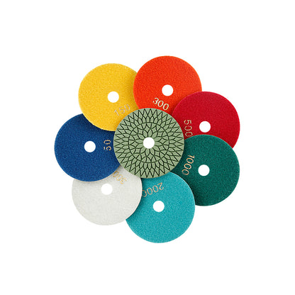 8PCS/set 4Inch Diamond Polishing Pads Set - #50-#3000 Grit Wet/Dry for Granite, Marble, Concrete & Stone, Polishing Wet Grinder