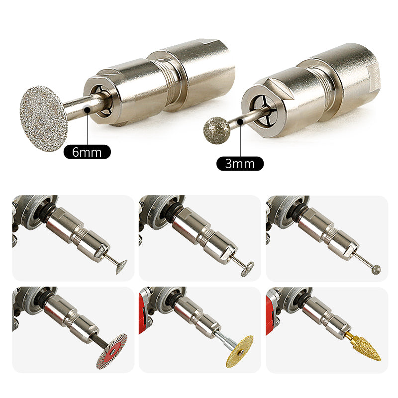 1/8"/1/4" (3MM/6MM) Winkelschleifer-zu-Geradschleifer-Umrüstsatz - Doppelspannzangen-Schleifkopf zum Schnitzen/Polieren/Schneiden, kompatibel mit Standard-Winkelschleifern