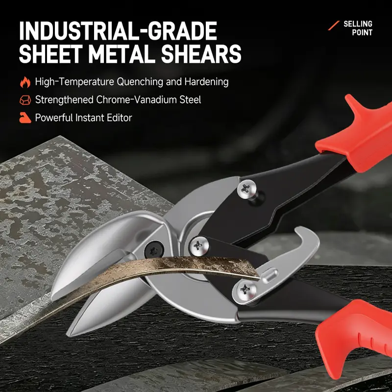 1/2PCS 10 Inch Offset Eccentric Tin Snips, Heavy Duty CR-V Forged Steel Compound Action Hand Shears, Dual Direction Left & Right Cuts, Drywall & HVAC Construction Cutting Tool