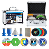 LOZLIN 17-teiliges Diamantwerkzeug-Set für Fliesenleger, professionelle Bohrer, Sägeblätter, Polierpads, Anfasbohrer und Fräser zum Schneiden und Schleifen von Porzellan, Glas, Marmor, Quarz und Stein