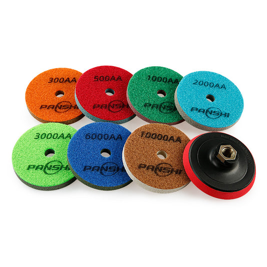 8PCS/Set Diamond Sponge Polishing Pads Set - Wet Buffing Discs for Granite, Marble & Artificial Stone - Complete 8-Step Surface Restoration & Cleaning Kit