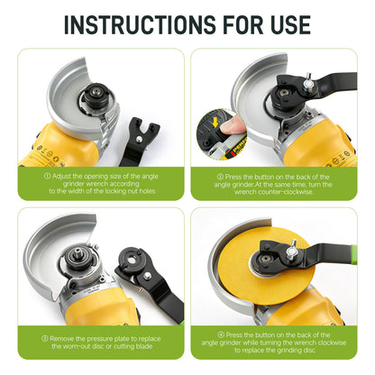 Angle Grinder Wrench—Adjustable, Multifunctional, Universal Disassembly Tool; 0.39–1.81-inch Universal Flange Lock Nut Wrench