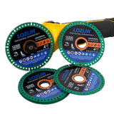 LOZLIN 3Pcs 4-1/2 Inch Diamond Cutting Discs, Mesh Turbo Cut Off Wheels for Porcelain Tile, Granite, Marble & Metal Rebar, Smooth Cutting Tool