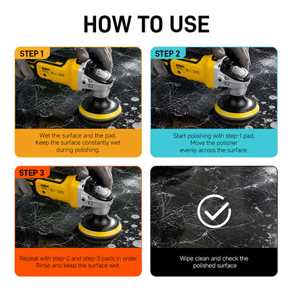 4PCS 100mm (4") Diamond Polishing Pads - Wet Use for Marble, Quartz & Granite - 3-Step Grinding/Polishing Kit for Angle Grinders