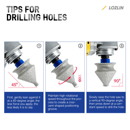 LOZLIN Diamond Beveling & Chamfer Bits for Angle Grinder – Drilling, Reaming, Arc Grinding, Trimming on Granite, Marble, Tile, Ceramic & Stone, 5/8"-11 M14 Thread for Drilling