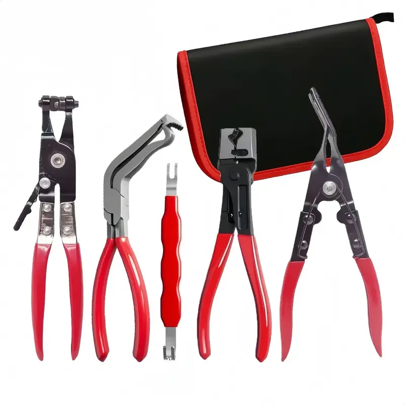 Heavy Duty Adjustable Hose Clamp Pliers Set, 5Pcs Angled Quick Release Hose Pinch Off Pliers Kit, Carbon Steel Long Reach Hose Clamp Removal Tool for Auto Repair & DIY Car Maintenance