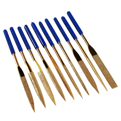 10-piece file set for polishing and grinding metal, wood, glass, and jewelry