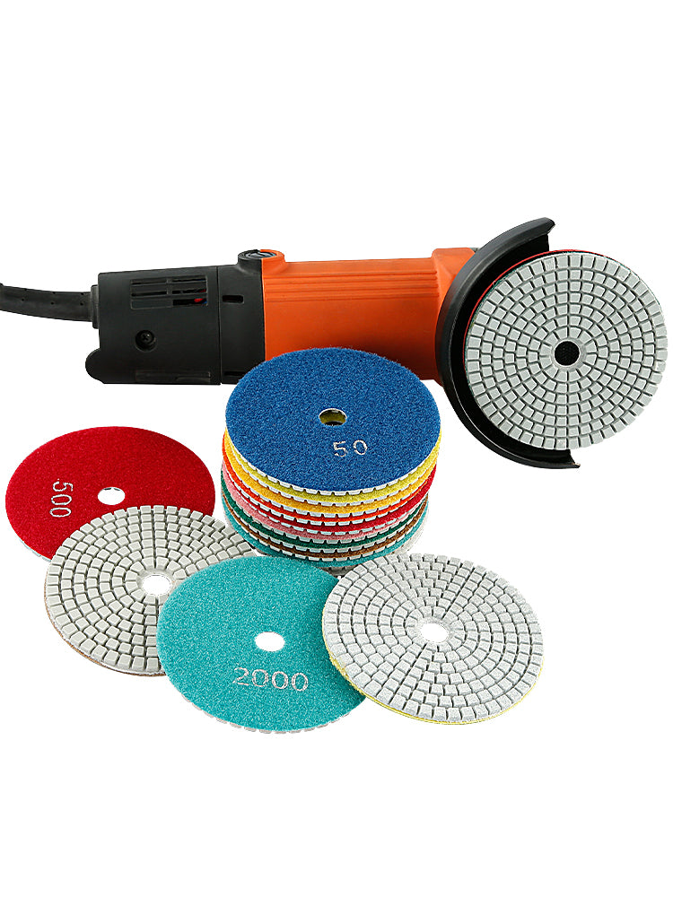 11PCS/set 4" Wet Diamond Polishing Pads Set - #50-#3000 Grit for Granite, Concrete, Marble & Stone, Grinder Backing Pad Kit for Pilish Wet Grinding