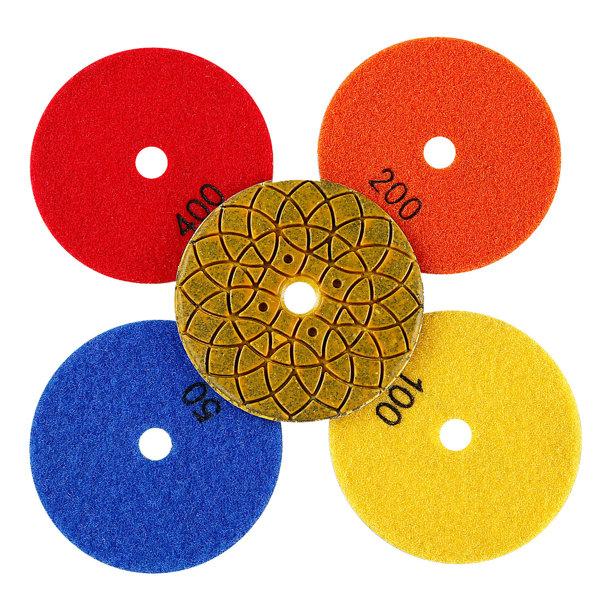5-teiliges 100-mm-(4-Zoll)-Diamant-Schleifscheiben-Set – für Granit, Marmor und Beton – Winkelschleifer-Schleifscheibe zum Trimmen, Grobschleifen und Nivellieren von Oberflächen