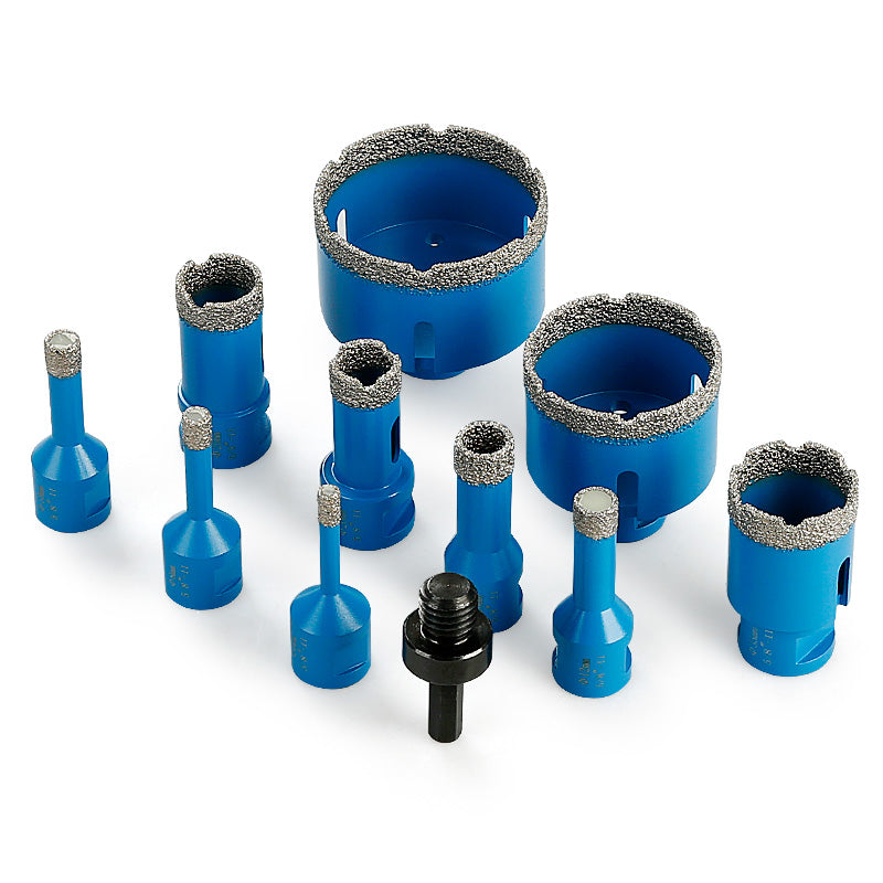 11PCS Dry Diamond Drill Bit Set (6mm-68mm) - No Water Needed for Porcelain Tile/Granite/Glass - Includes Storage Case & Angle Grinder Adapter