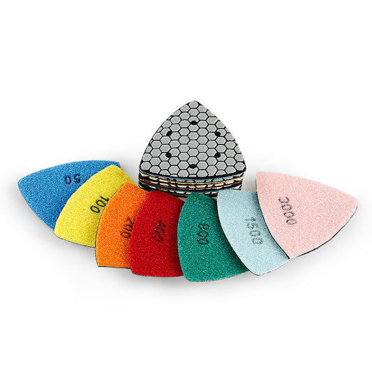 7PCS 3.5"(90MM) Triangle Diamond Dry Polishing Pads - Sanding/Polishing Discs for Granite, Marble, Stone, Concrete - Oscillator Tools for Masonry & DIY Projects