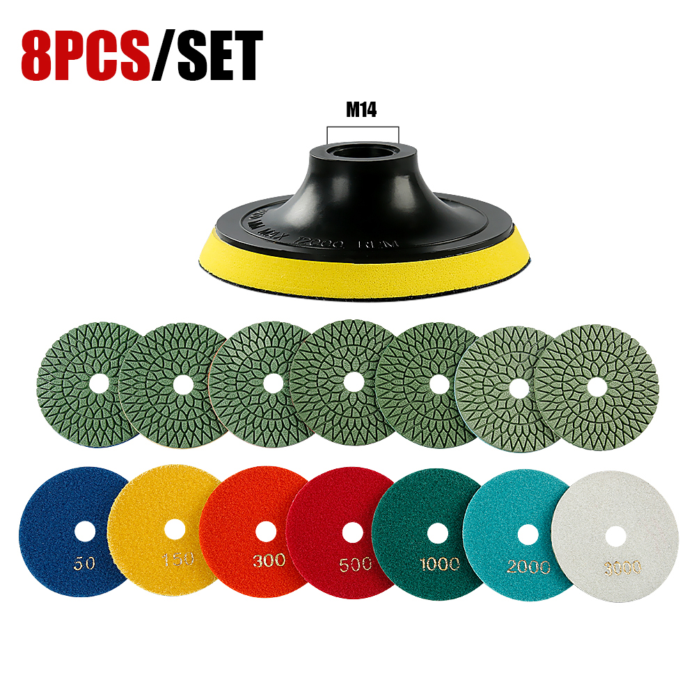 8-TEILIGES Set 4-Zoll Diamant Polierpads – Körnung #50-#3000 Nass/Trocken für Granit, Marmor, Beton & Stein, Polieren mit Nassschleifer