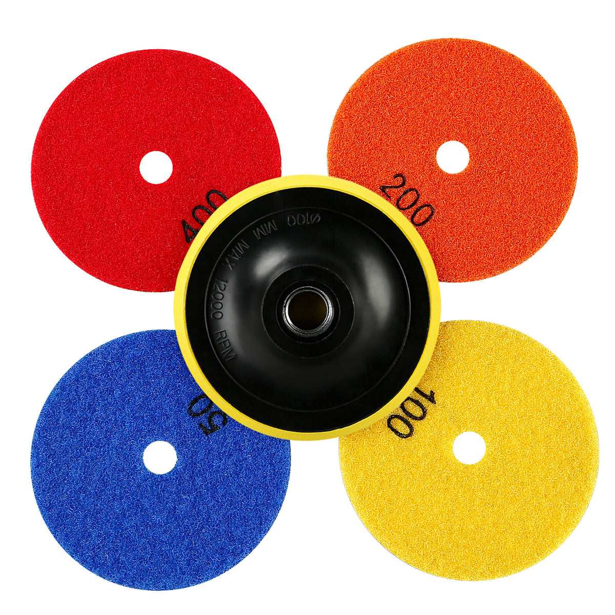 5 Stück 4 Zoll (100 mm) Diamant-Polierpads nass/trocken – Metallpellet-Schleifscheibe für Granit, Marmor, Beton und Stein – Winkelschleifer-Werkzeug für Arbeitsplatten/Böden