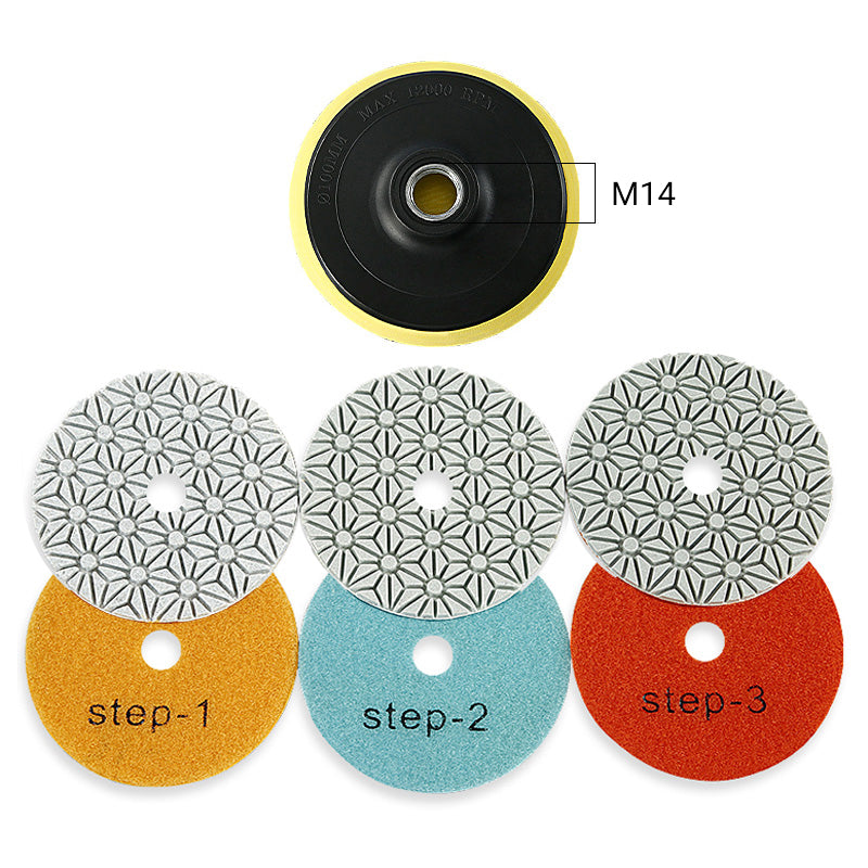 4PCS 100mm (4") Diamond Polishing Pads - Wet Use for Marble, Quartz & Granite - 3-Step Grinding/Polishing Kit for Angle Grinders