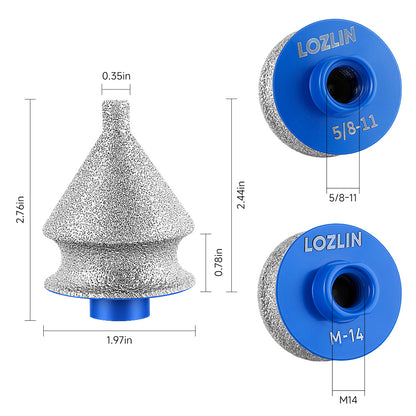 LOZLIN Diamond Beveling & Chamfer Bits for Angle Grinder – Drilling, Reaming, Arc Grinding, Trimming on Granite, Marble, Tile, Ceramic & Stone, 5/8"-11 M14 Thread for Drilling