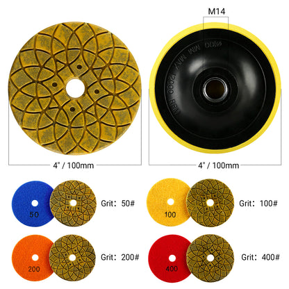5PCS 100mm (4") Diamond Grinding Discs Set - for Granite, Marble & Concrete - Angle Grinder Grinding Disk for Trimming, Rough Grinding & Surface Leveling