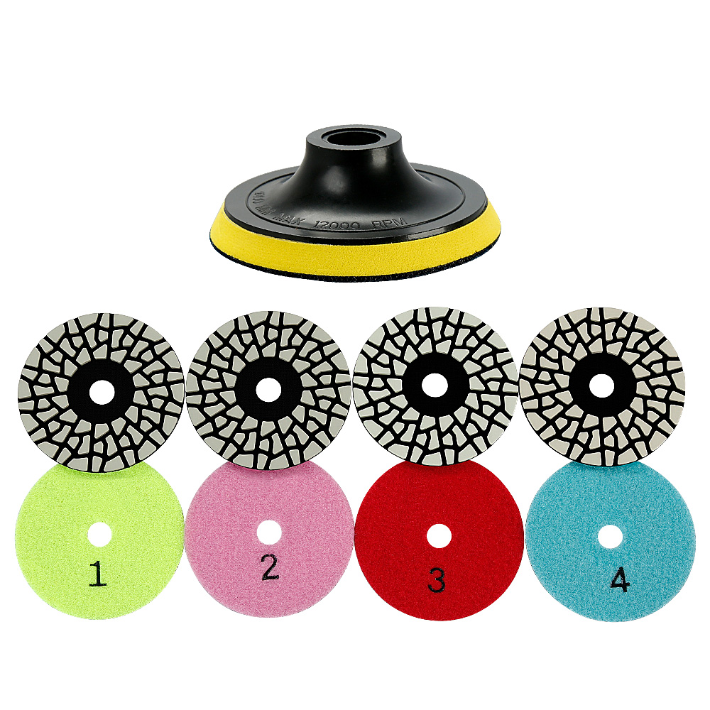 5 items 4 Step Dry Diamond Polishing Pads for Marble, Granite, Quartz and Concrete Surfaces