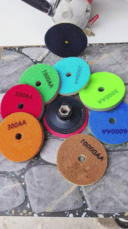 8PCS/Set Diamond Sponge Polishing Pads Set - Wet Buffing Discs for Granite, Marble & Artificial Stone - Complete 8-Step Surface Restoration & Cleaning Kit