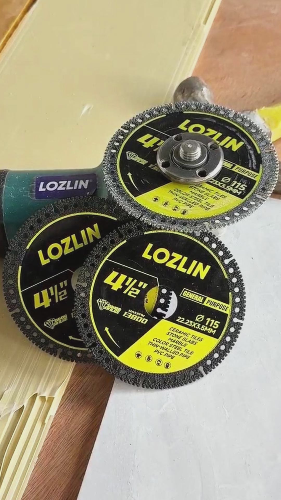LOZLIN 3Pcs 4.5" 115mm Industrial Diamond Cutting Blade, Multi-Purpose for Steel Roof Sheets, PVC Pipes & Stone