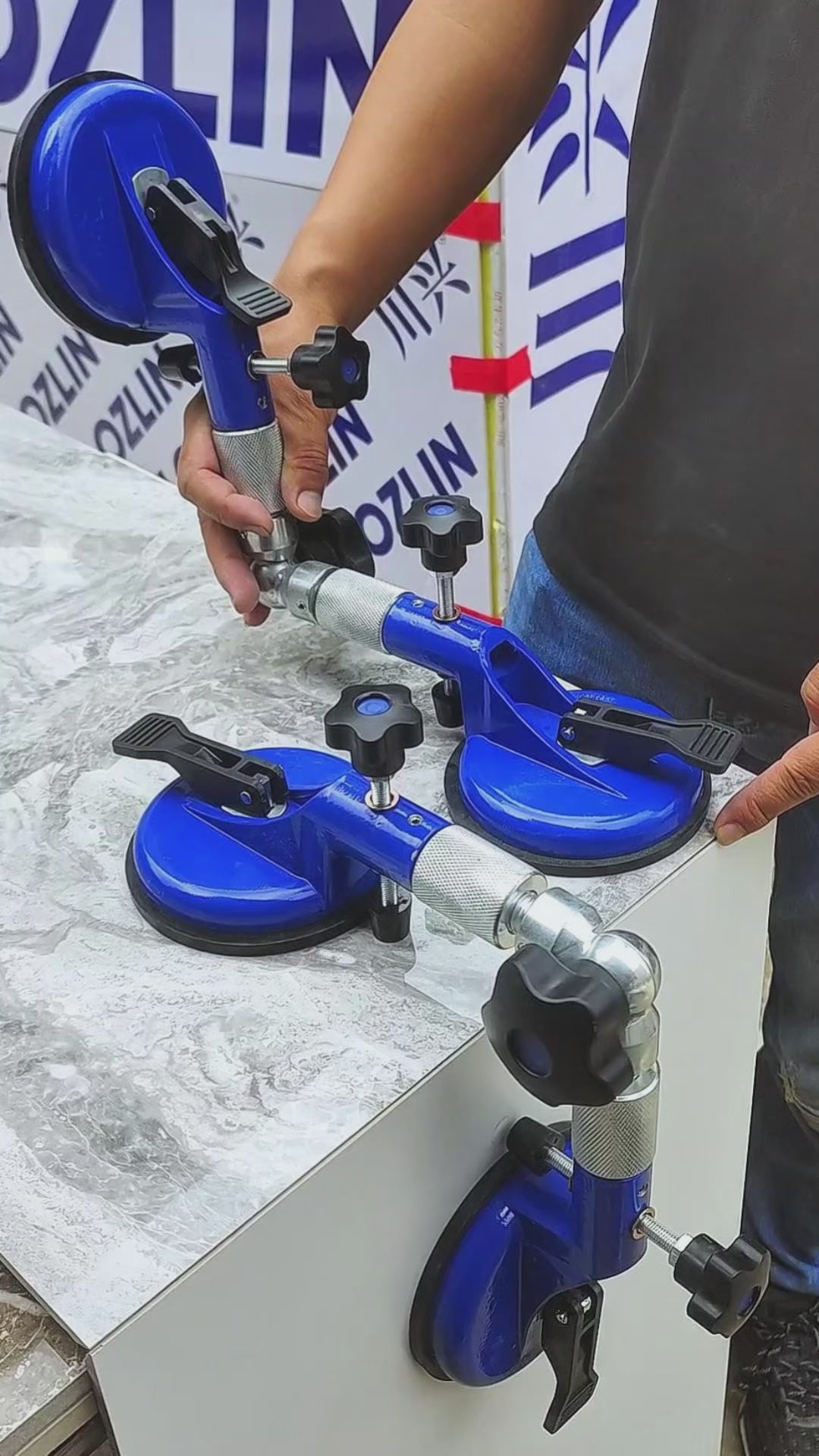 LOZLIN 2-teiliges Hochleistungs-Vakuum-Nivellierwerkzeug – 179 kg Saugklemme für Arbeitsplatten aus Stein, Fliesen und Glas – Verstellbares nahtloses Installationsset mit Griffen